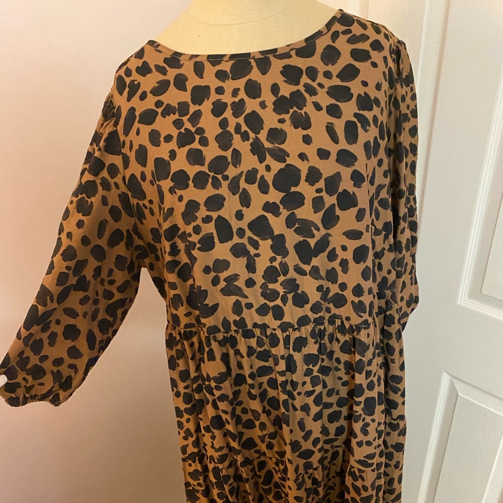 Leopard print long sleeve long dress